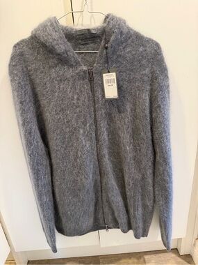 John Varvatos cashmere Men's charcoal blueish Hooded Zip Sweater